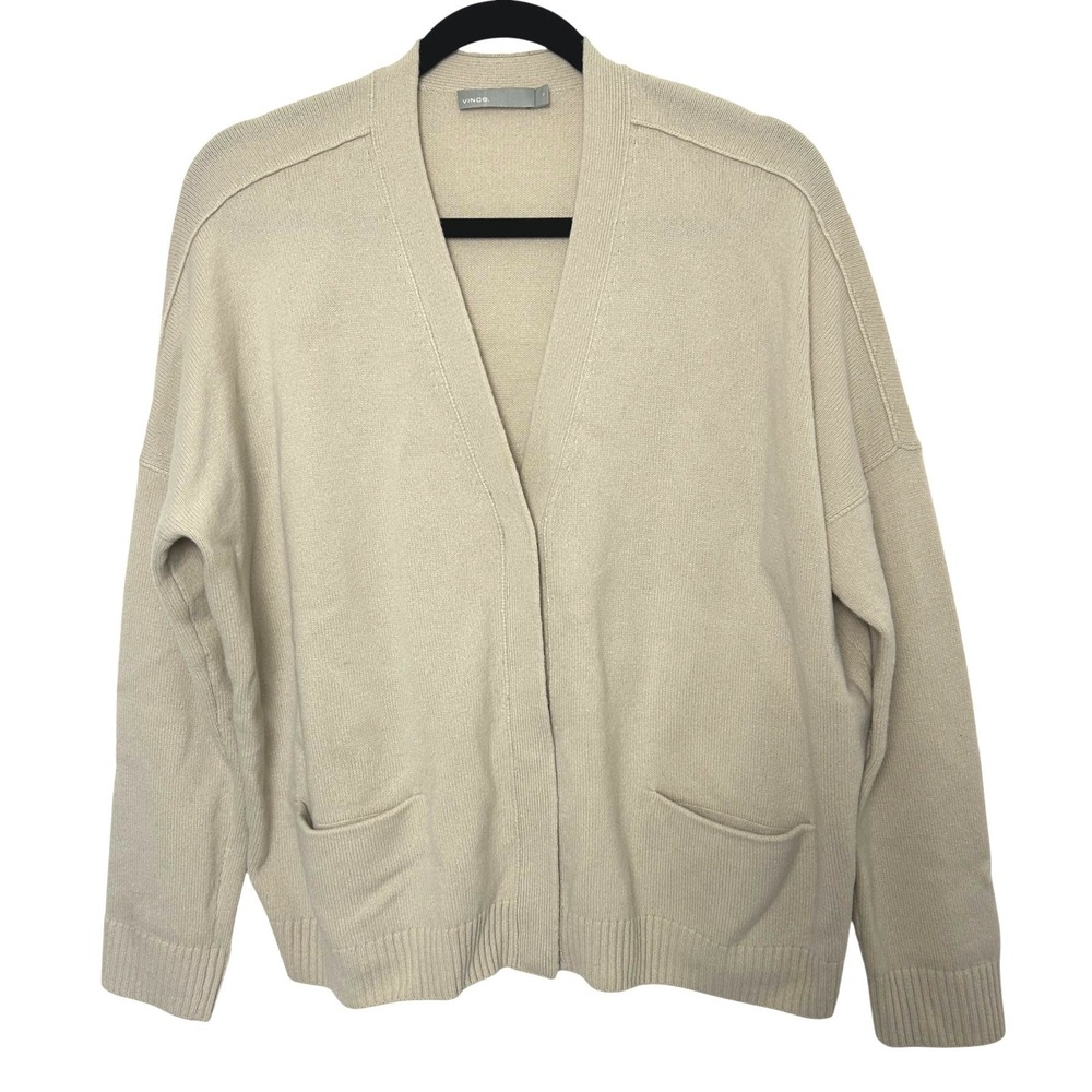 Vince 100% Cashmere Sweater V-neck Snap‎ Cardigan Oatmeal Beige M quiet luxury